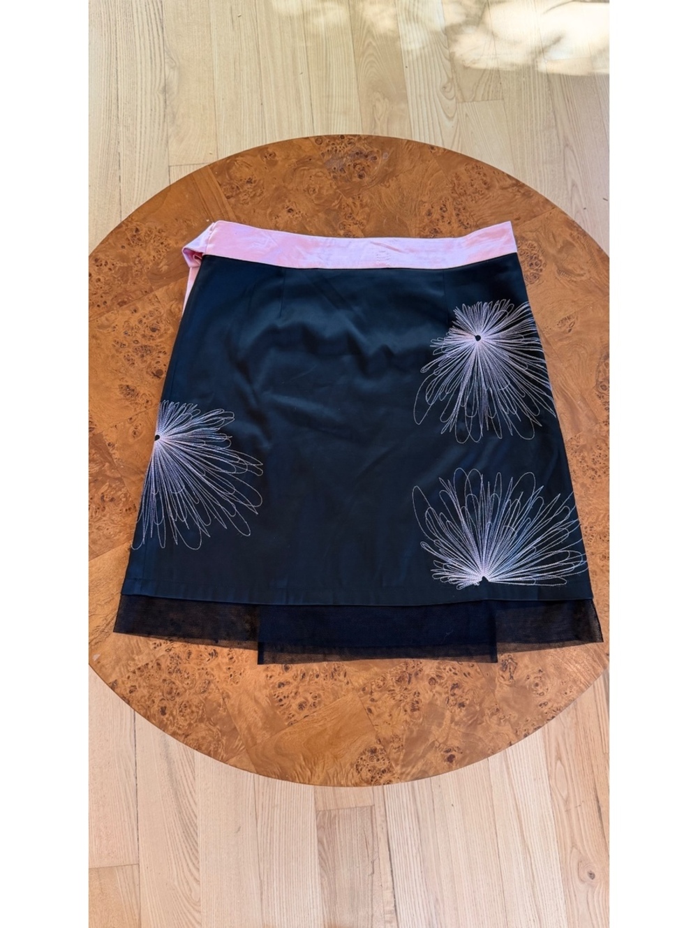 Young Essence Black and Pink Floral Wrap Skirt Size L